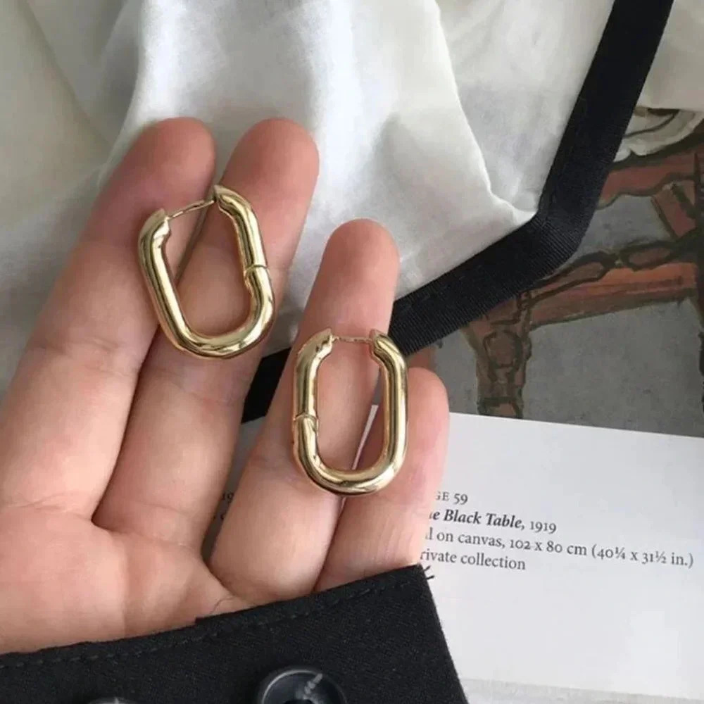 925 Sterling Silver Thick Chunky Gold Oval Hoop Earrings Round Small Huggies